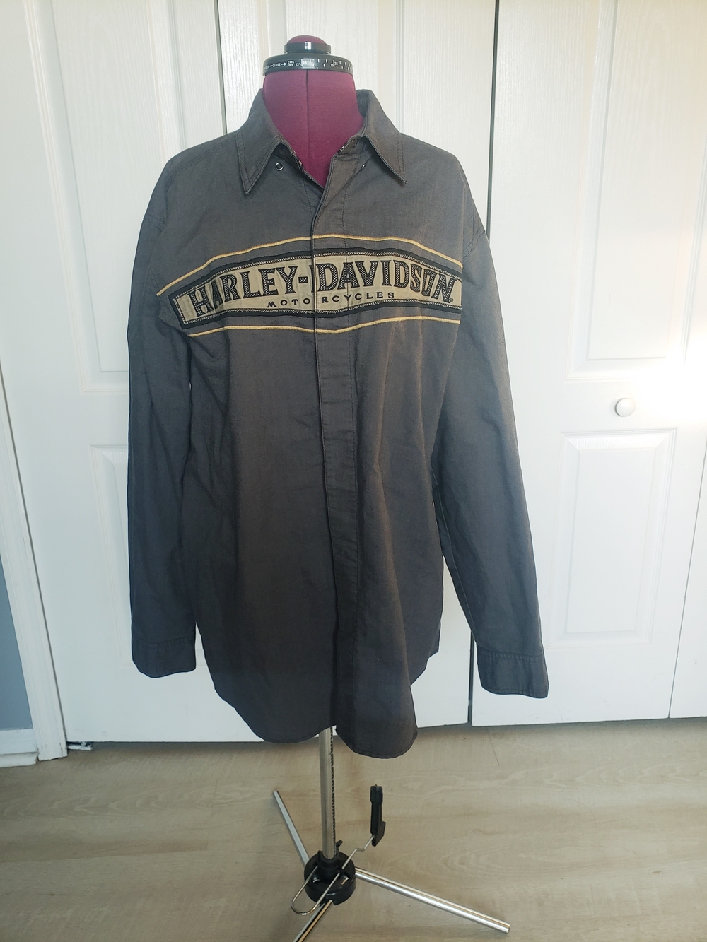 Harley-Davidson Charcoal Gray Button-Front Logo Shirt Jacket Size L